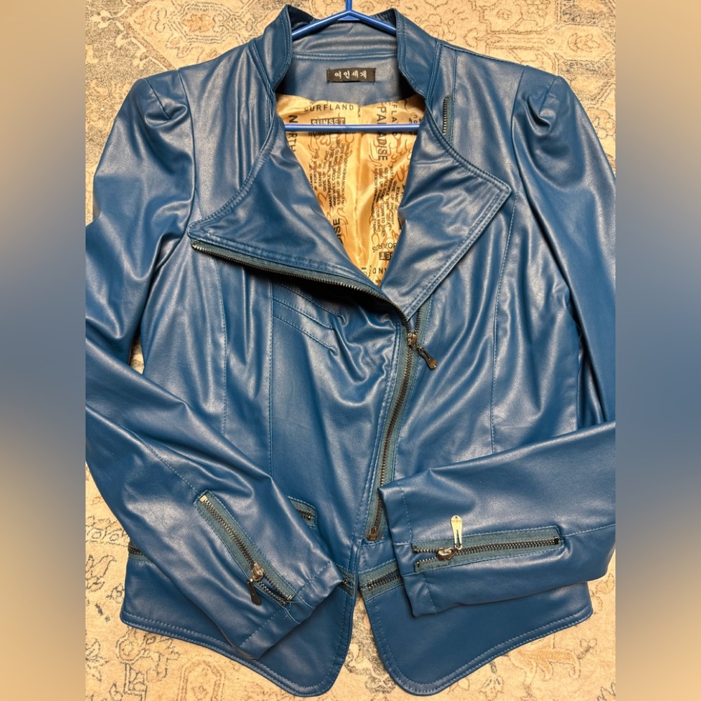 Deep Blue Pleather Jacket NWOT